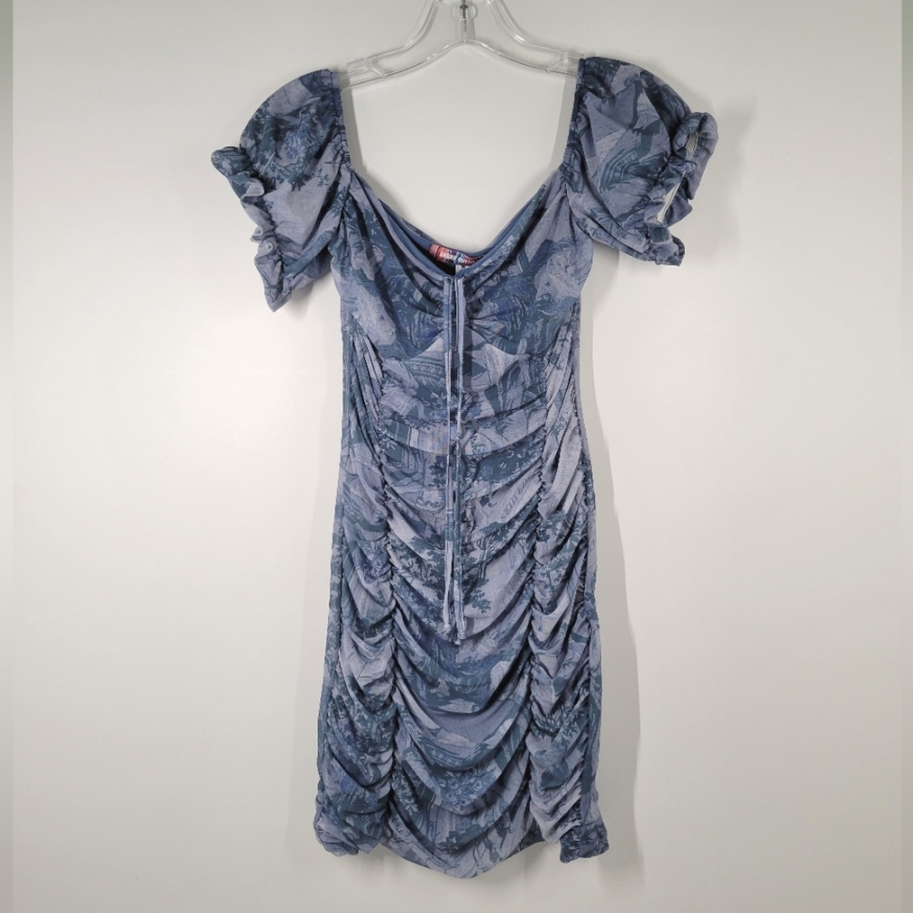 Urban Outfitters Blue Motif Print Mesh Bodycon Stretch Dress Size Medium NWT